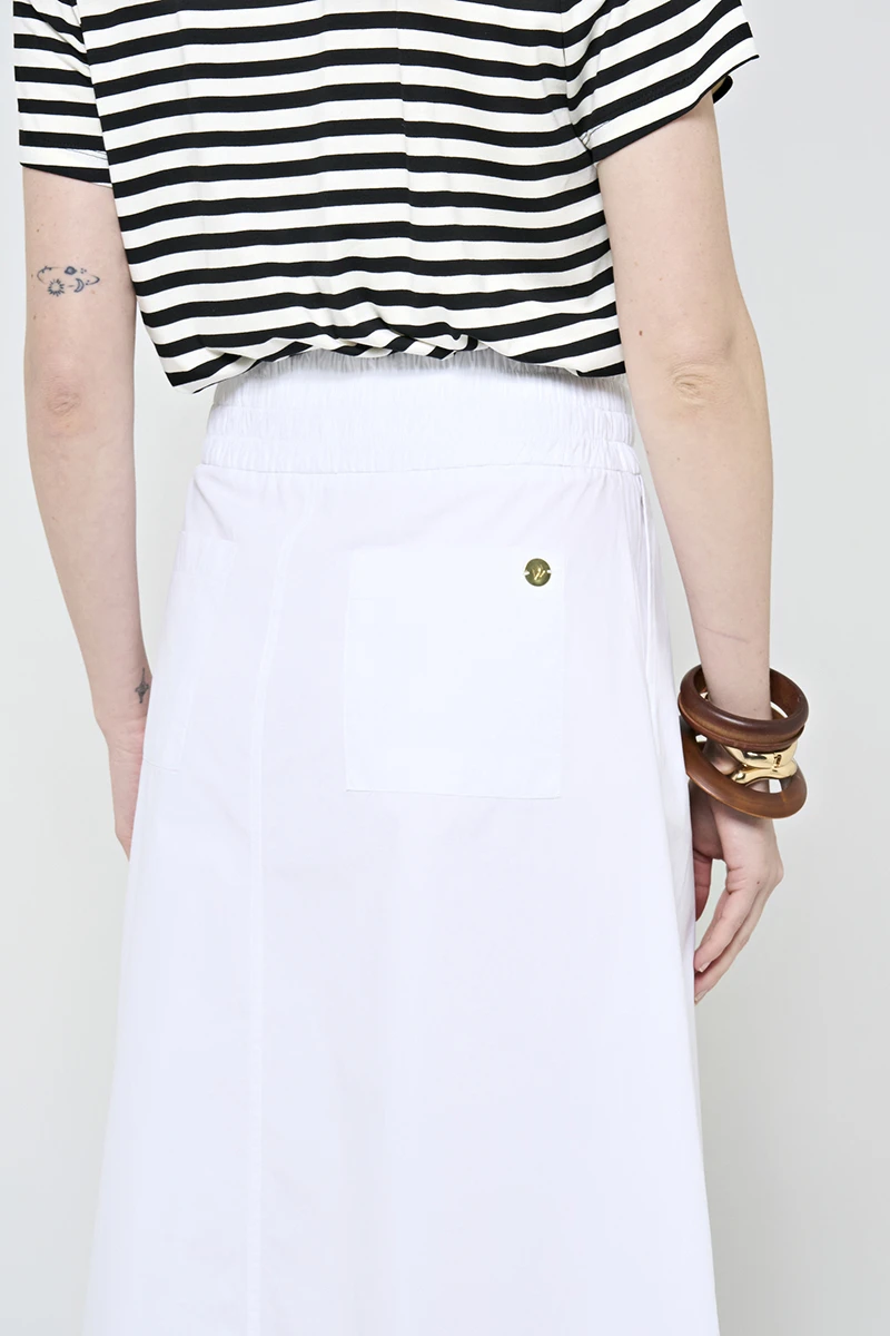 Hidrogênio - MIDI SKIRT WITH POCKET AND RUFFLED HEM IN WHITE TRICOLINE - 20179002