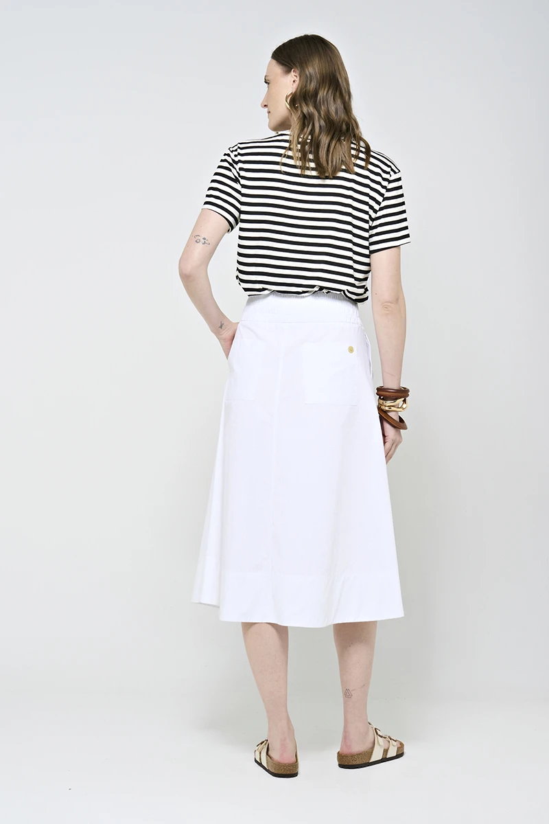 Hidrogênio - MIDI SKIRT WITH POCKET AND RUFFLED HEM IN WHITE TRICOLINE - 20179002