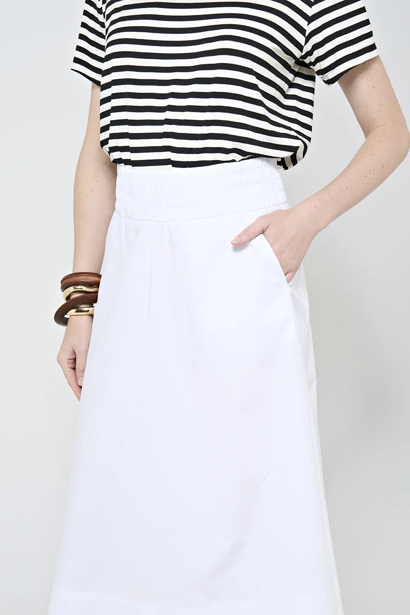 Hidrogênio - MIDI SKIRT WITH POCKET AND RUFFLED HEM IN WHITE TRICOLINE - 20179002