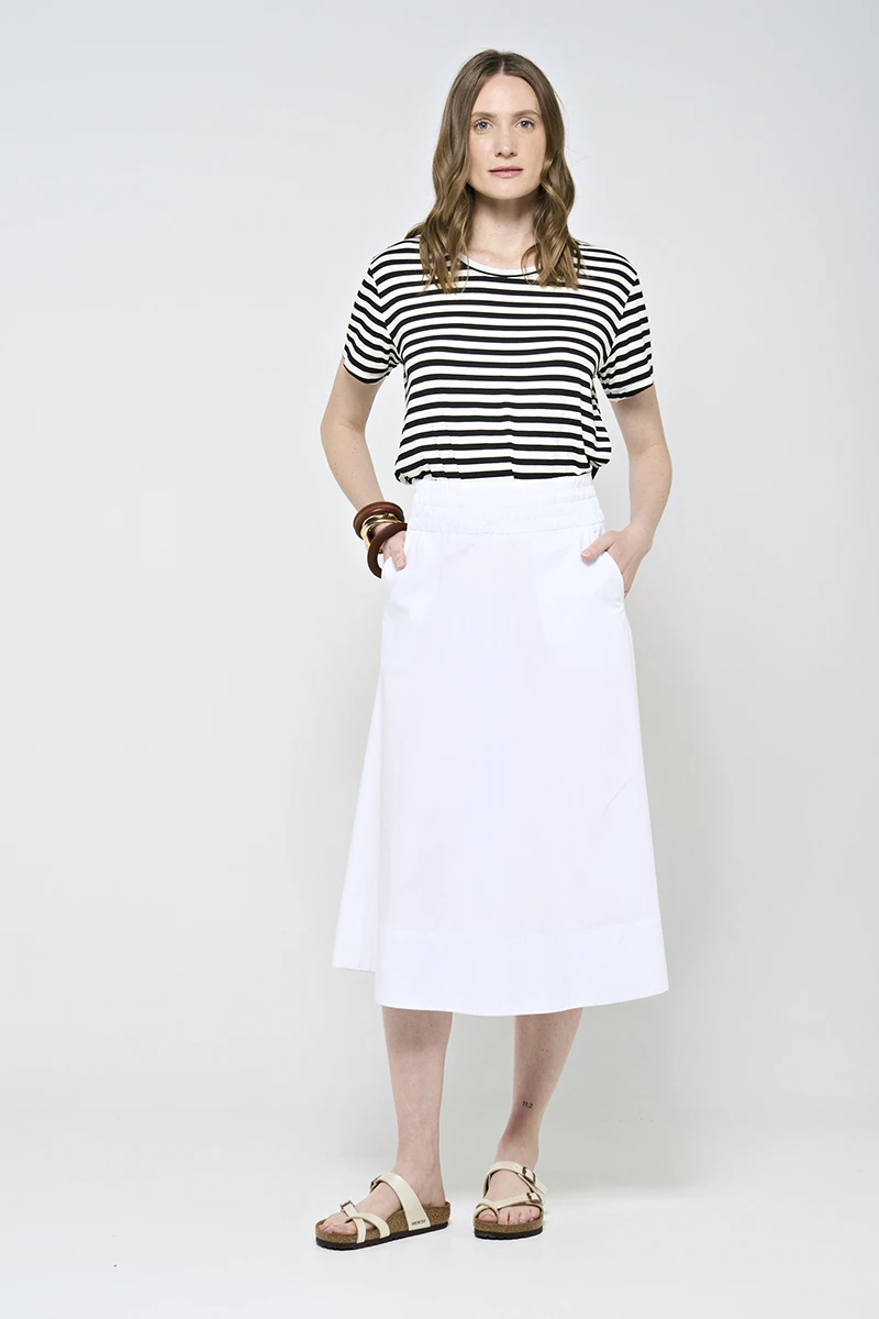 Hidrogênio - MIDI SKIRT WITH POCKET AND RUFFLED HEM IN WHITE TRICOLINE - 20179002