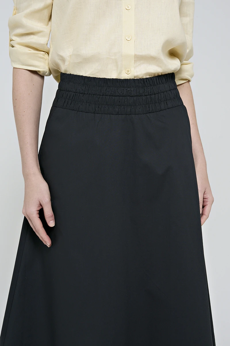 Hidrogênio - SAIA MIDI C/ BOLSO E COS FRANZIDO TRICOLINE PRETO - 20179001