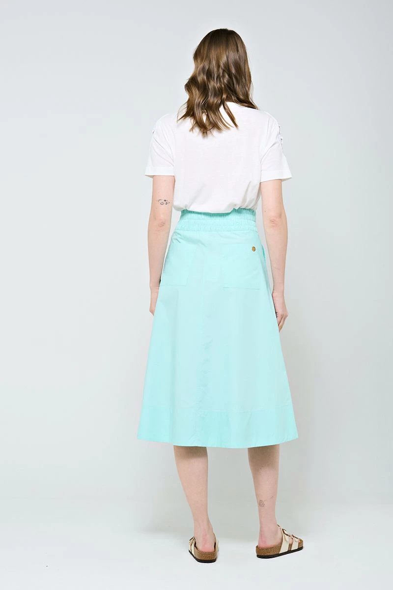 Hidrogênio - MIDI SKIRT WITH POCKET AND RUFFLED HEM IN WATER GREEN TRICOLINE - 20179157