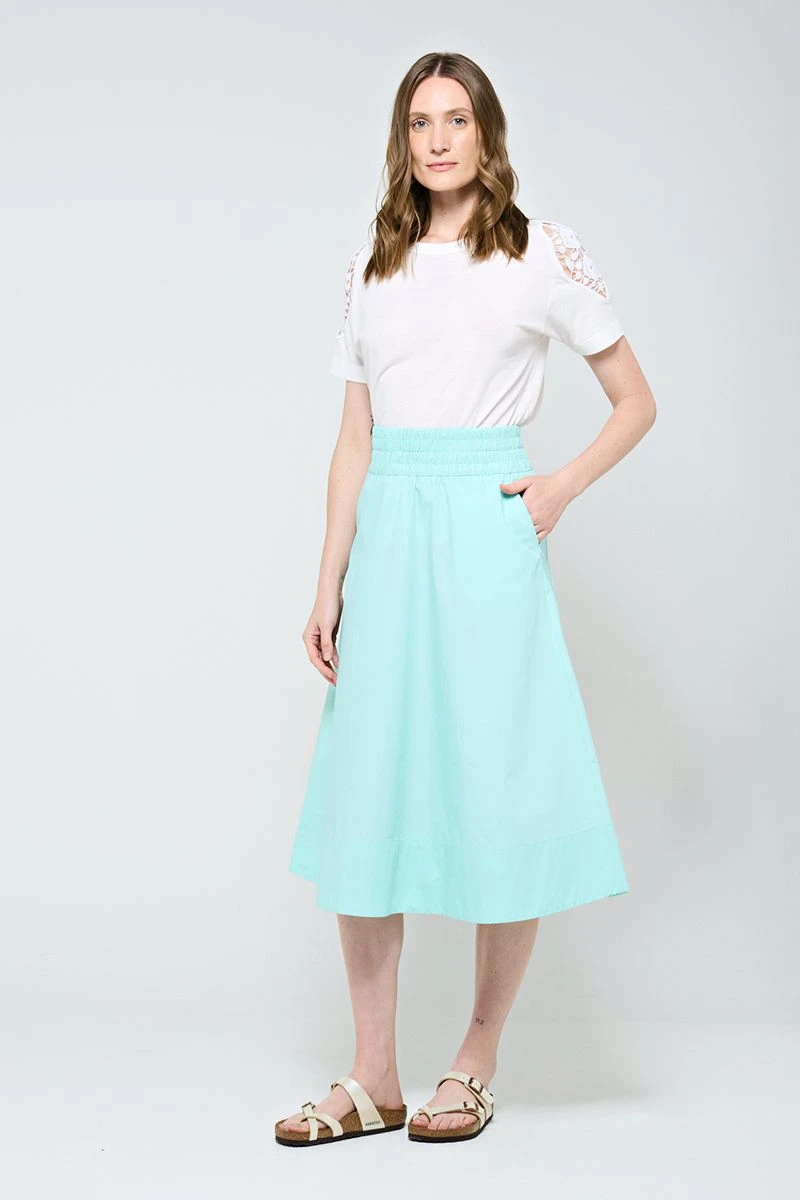 Hidrogênio - MIDI SKIRT WITH POCKET AND RUFFLED HEM IN WATER GREEN TRICOLINE - 20179157