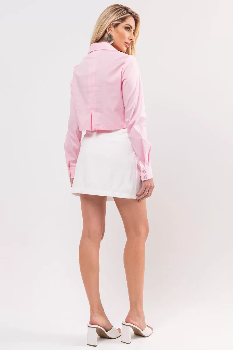 Miss Misses - Olivia Long Sleeve Shirt with Tie Front in Pink - 54361060
