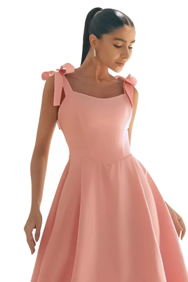 Miss Misses - Vestido Midi Michele Com Alças e Laços Nos Ombros Rosa - 54392060