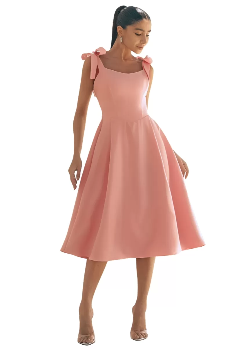 Miss Misses - Vestido Midi Michele Com Alças e Laços Nos Ombros Rosa - 54392060