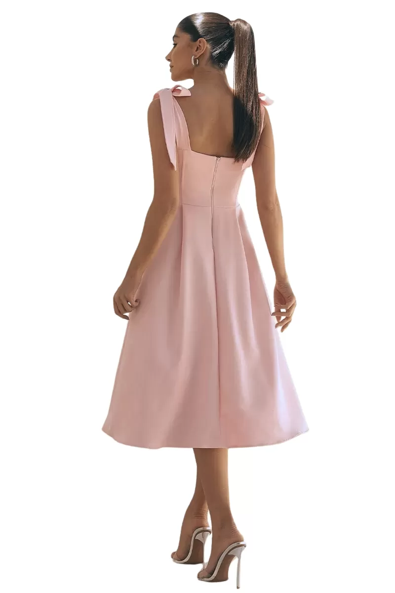 Miss Misses - Vestido Midi Michele Com Alças e Laços Nos Ombros Rosa - 54392060