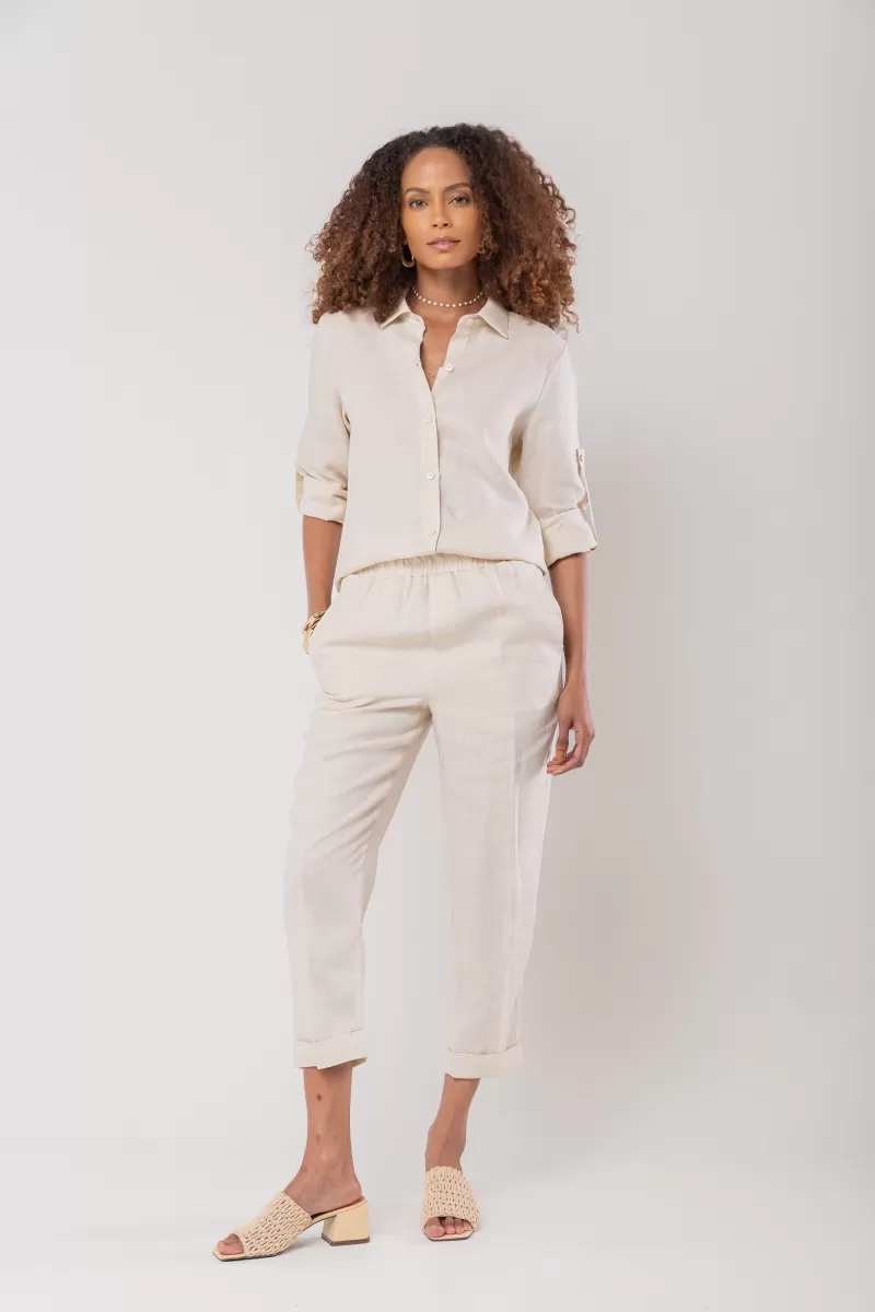 Hidrogênio - CALÇA CENOURA POLIANA LINHO 100% BEGE - 19886003