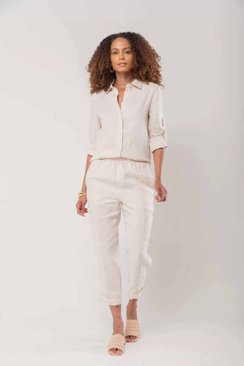 Hidrogênio - CALÇA CENOURA POLIANA LINHO 100% BEGE - 19886003