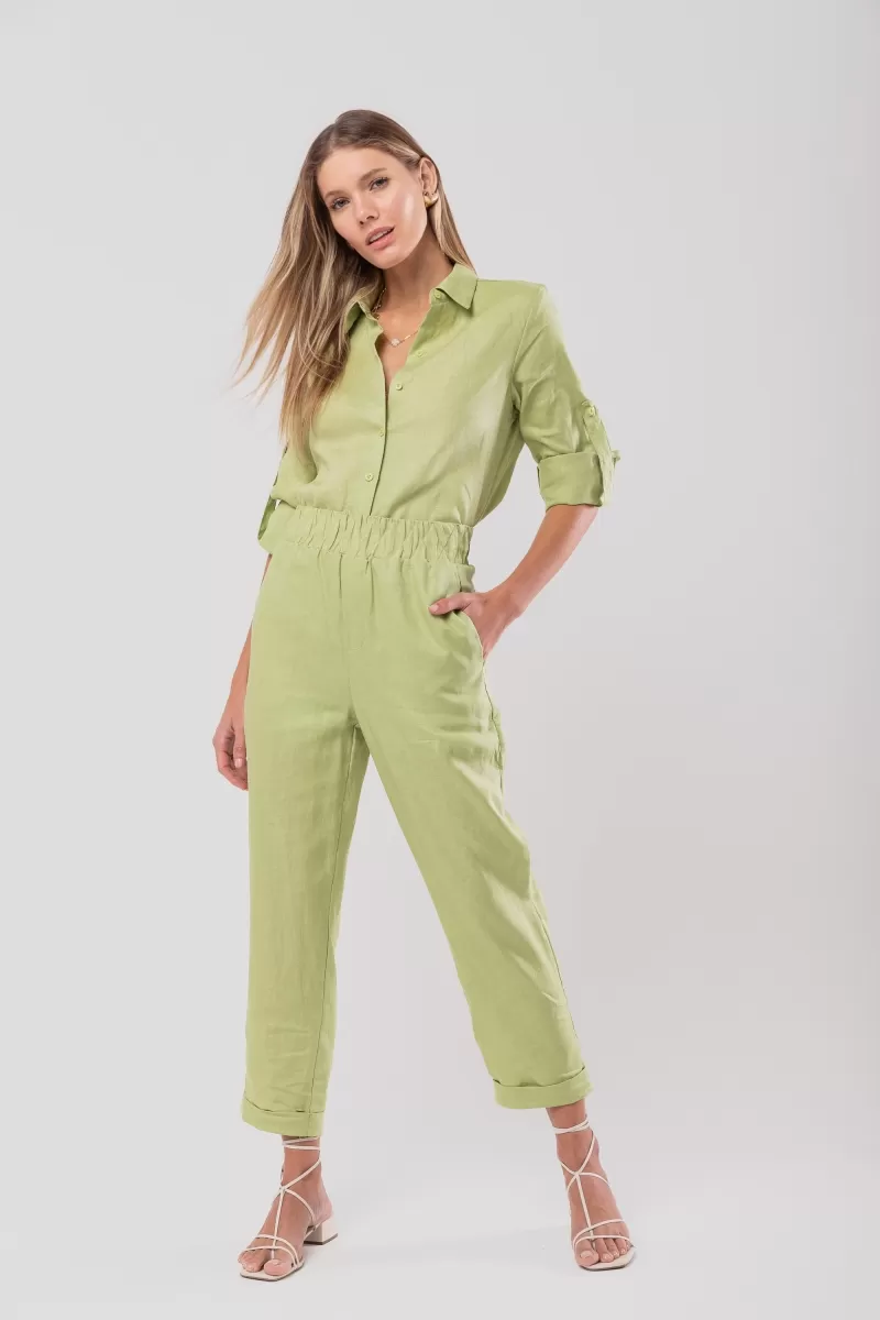 Hidrogênio - CALÇA CENOURA POLIANA LINHO 100% VERDE - 19886009