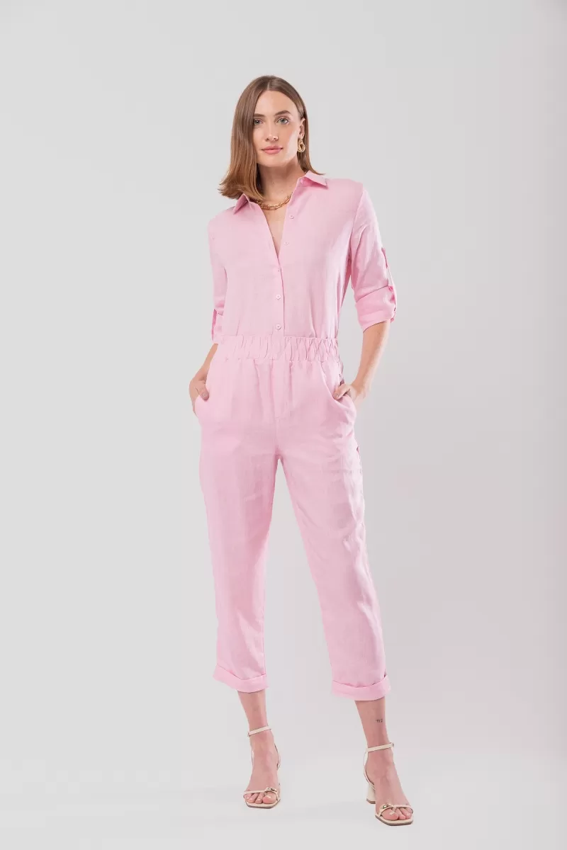 Hidrogênio - CALÇA CENOURA POLIANA LINHO 100% ROSA - 19886021