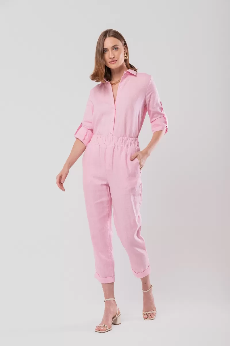 Hidrogênio - CALÇA CENOURA POLIANA LINHO 100% ROSA - 19886021