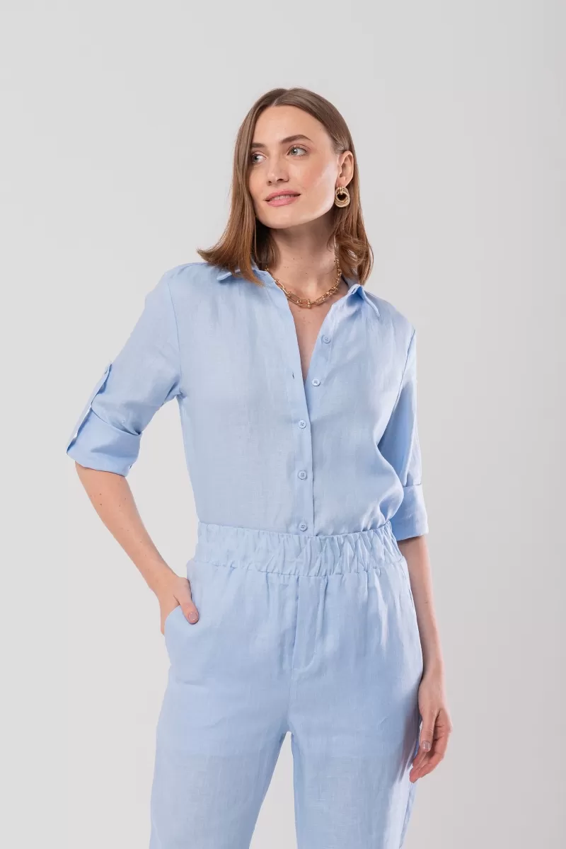 Hidrogênio - CAMISA DE LINHO 100% AZUL BEBE - 19875111