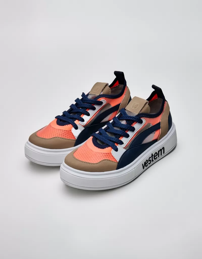 Vestem - Frida Multicolor Dark Navy and Neon Orange Sneakers - TE20.C0496