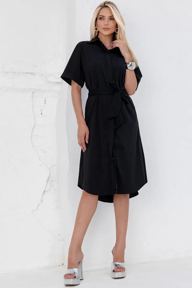 Miss Misses - Chemise Manga Curta Botões Com Faixa Preto - 54382001