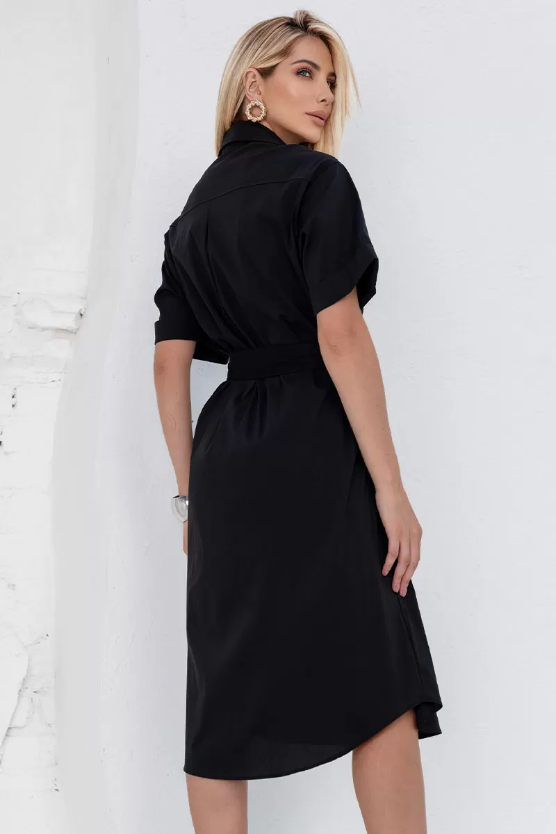 Miss Misses - Chemise Manga Curta Botões Com Faixa Preto - 54382001