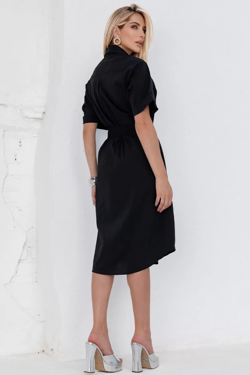 Miss Misses - Chemise Manga Curta Botões Com Faixa Preto - 54382001