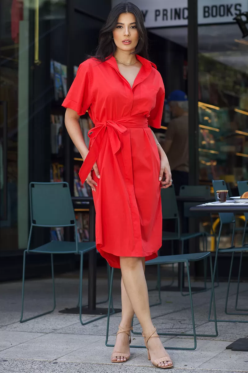 Miss Misses - Short Sleeve Shirt with Buttons and Red Stripe - 54382024