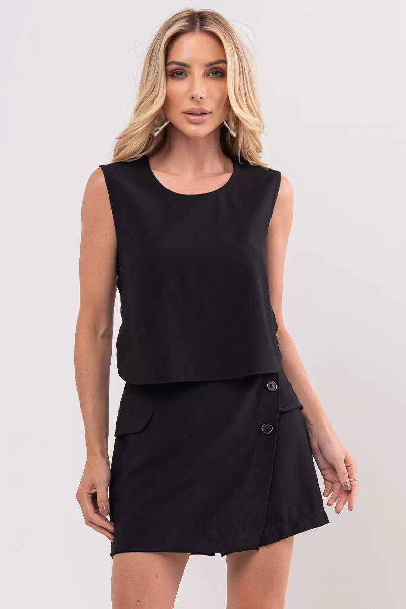 Miss Misses - Blusa Priscila Com Botões Nas Laterias Preto - 80567001