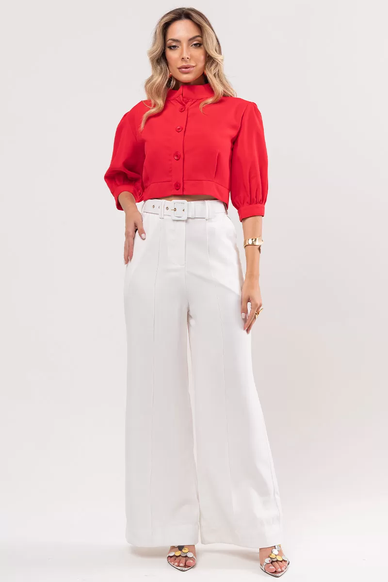 Miss Misses - Nathalia Shirt with Sleeves and Buttons in Red - 80561024