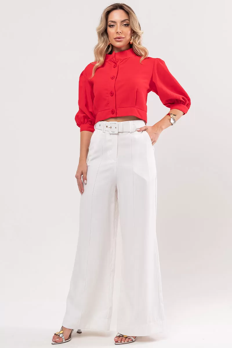 Miss Misses - Nathalia Shirt with Sleeves and Buttons in Red - 80561024