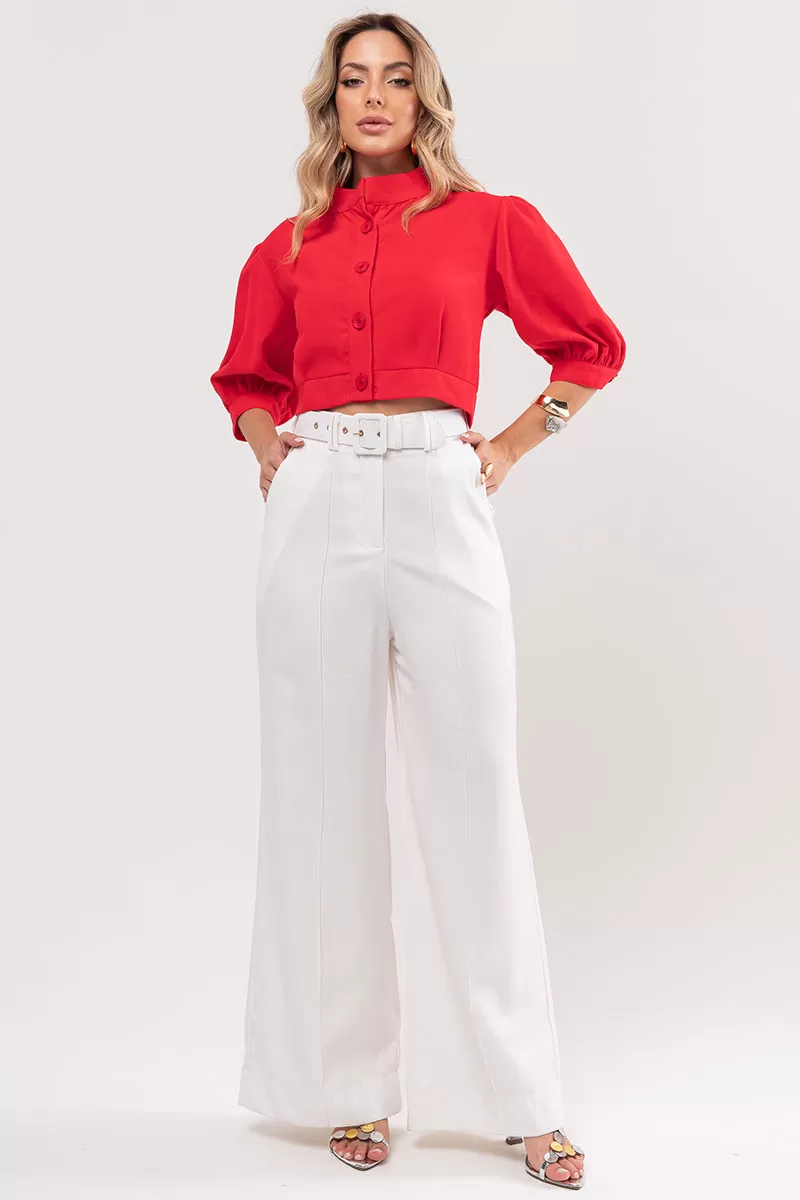 Miss Misses - Nathalia Shirt with Sleeves and Buttons in Red - 80561024