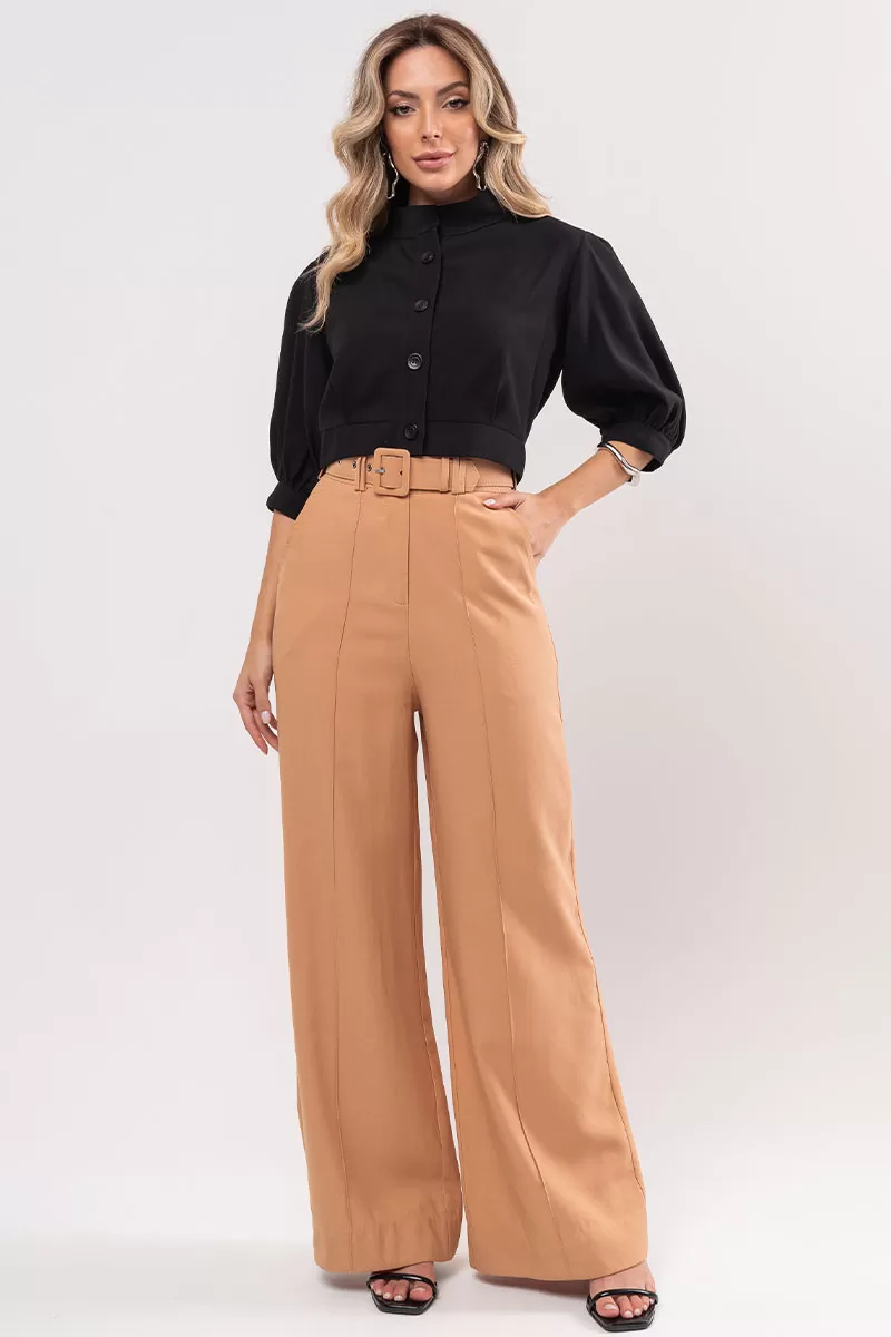 Miss Misses - Nathalia Shirt with Sleeves and Buttons in Black - 80561001