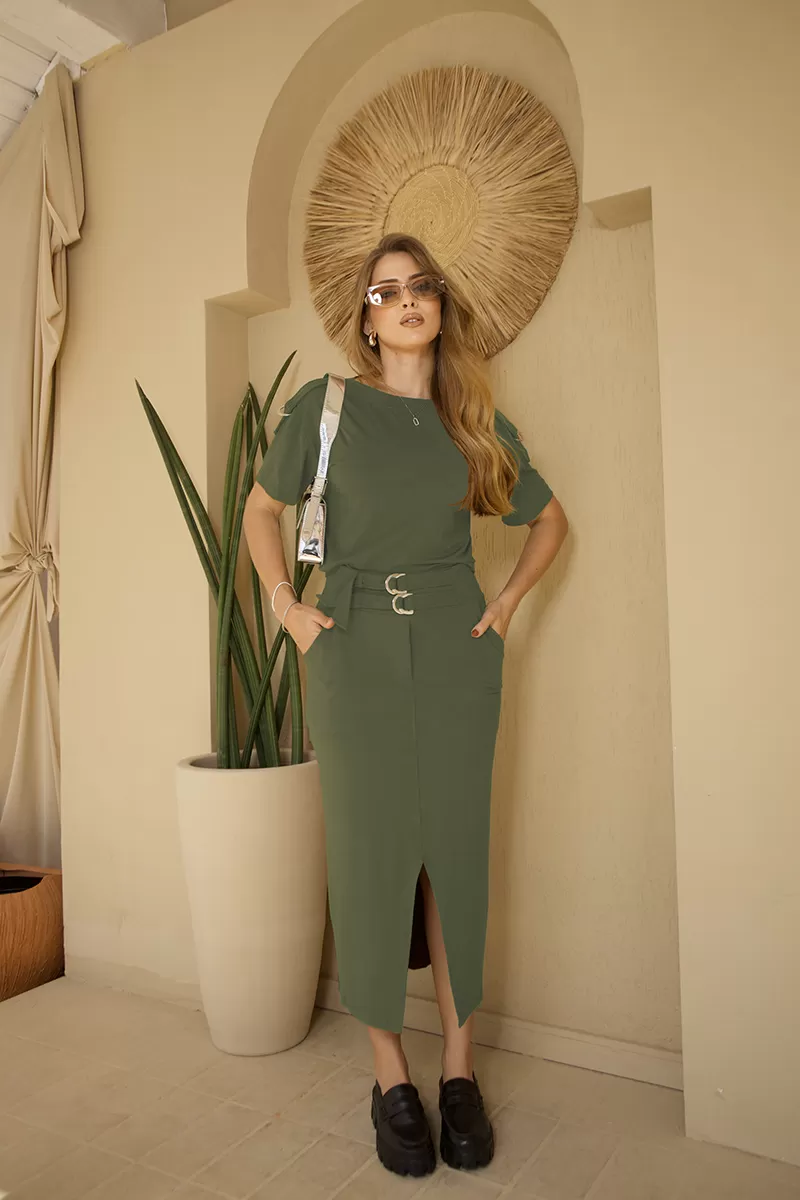 Miss Misses - Set Miss Misses Isadora Shirt and Skirt Military Green - 54235VERDE