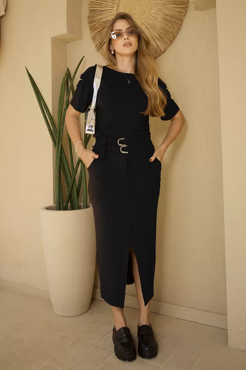 Miss Misses - Conjunto Miss Misses Isadora Blusa e Saia Preto - 54235PRETO