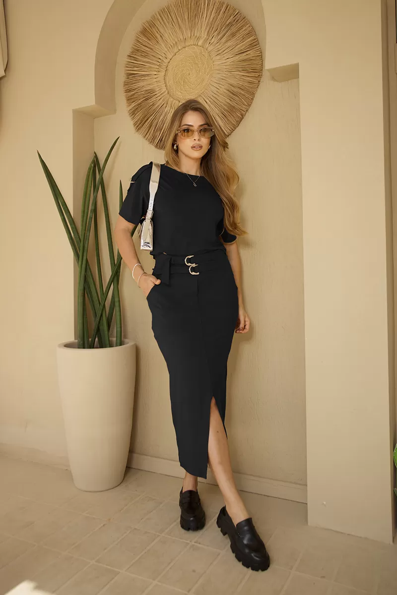 Miss Misses - Conjunto Miss Misses Isadora Blusa e Saia Preto - 54235PRETO