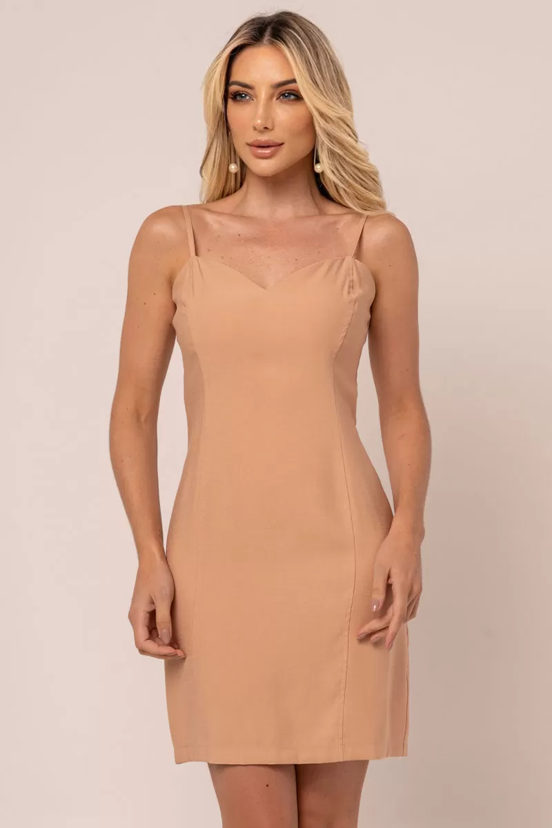 Miss Misses - Vestido Miss Misses Tubinho de Alça Bege - 54320BEGE