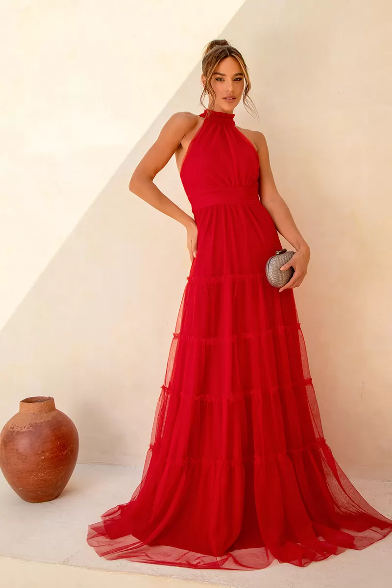 Dot Clothing - Vestido Dot Clothing Carmen Gola Alta Vermelho - 2513VERM