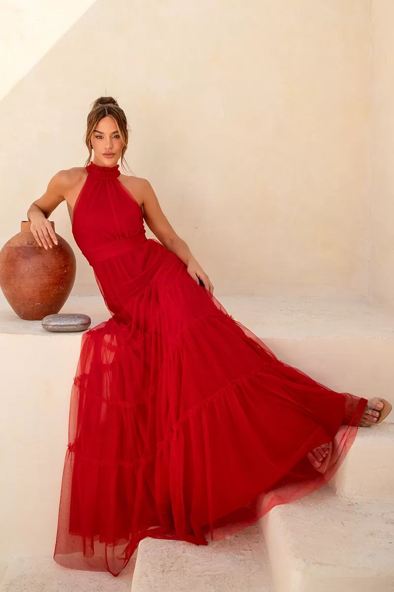 Dot Clothing - Dress Dot Clothing Carmen High Neck Red - 2513VERM