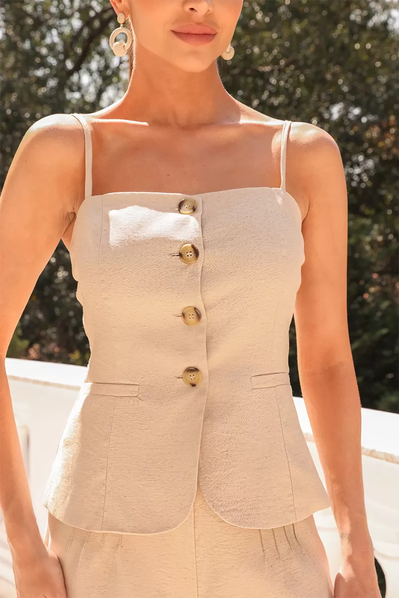 Dot Clothing - Blusa Dot Clothing Gisele Colete Bege - 2491BEGE