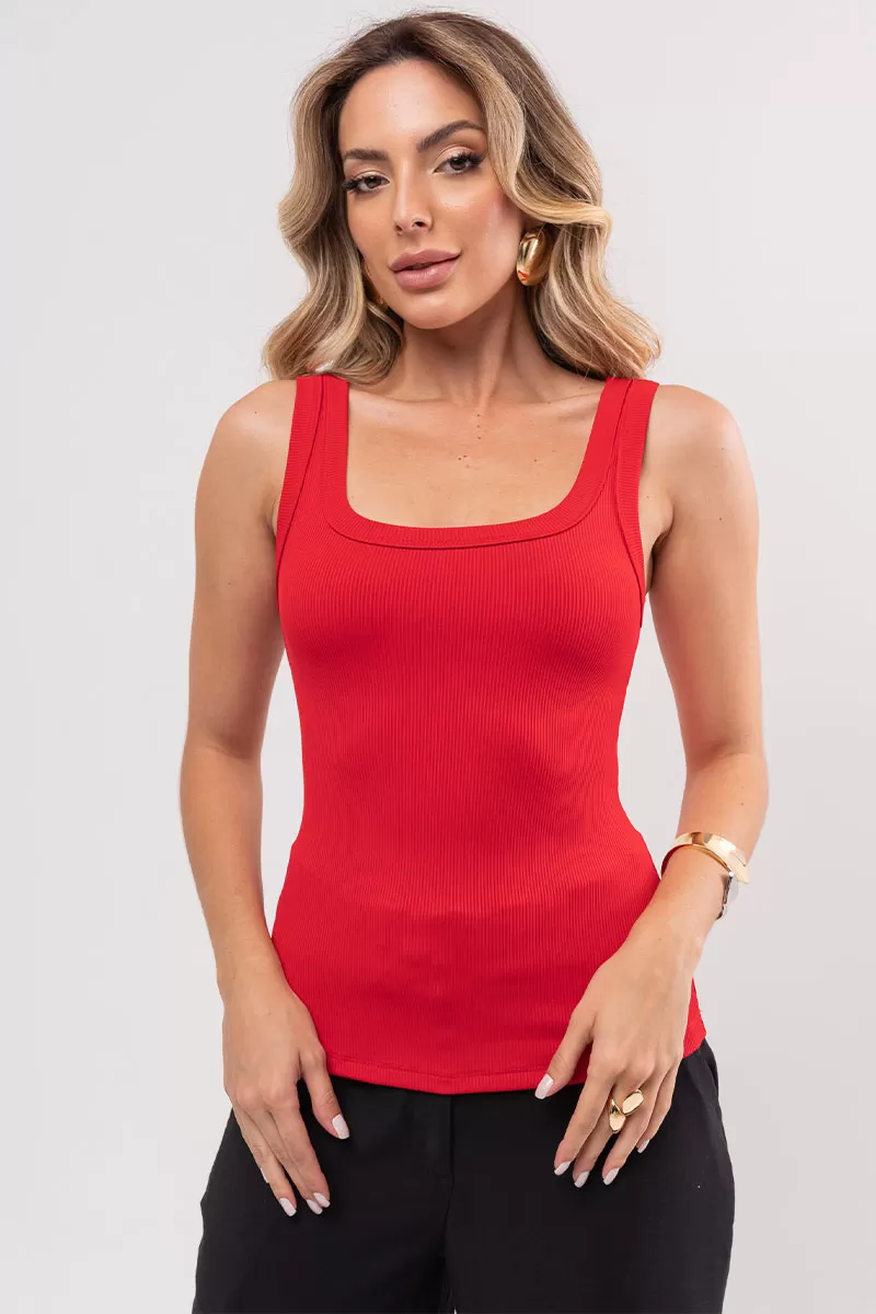 Miss Misses - Red Ribbed Luana Shirt - 54362024