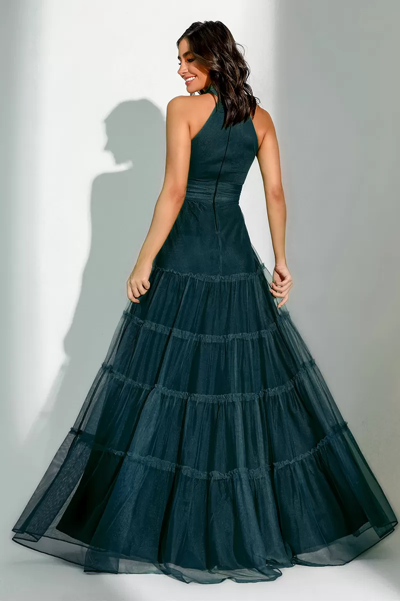 Dot Clothing - Vestido Dot Clothing Carmen Gola Verde Petróleo - 2513VDESC