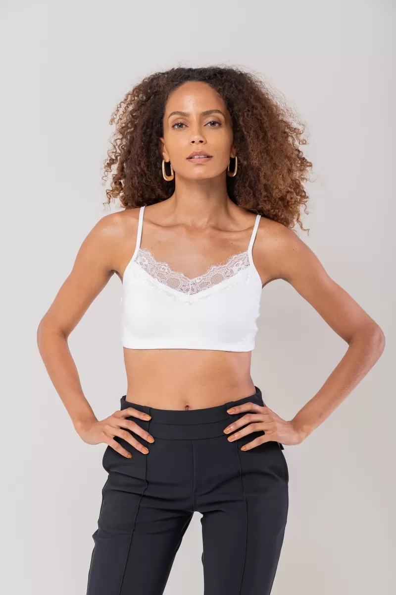 Hidrogênio - TOP C/ BOJO E ALCA E DECOTE C/ RENDA OFF WHITE - 20186018