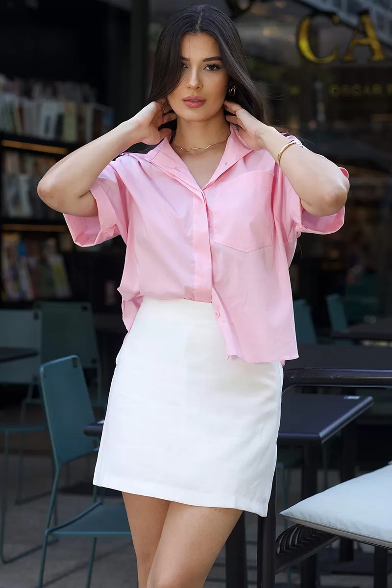 Miss Misses - Livia Short Sleeve Pink Shirt - 54368060