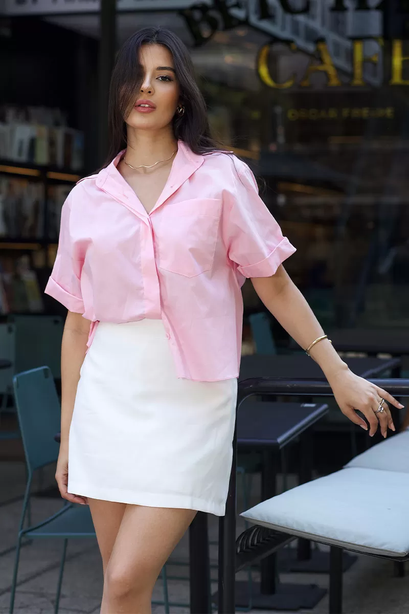 Miss Misses - Livia Short Sleeve Pink Shirt - 54368060