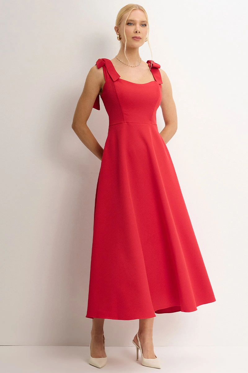 Miss Misses - Kátia Longuete Dress with Straps and Red Bows - 54421024