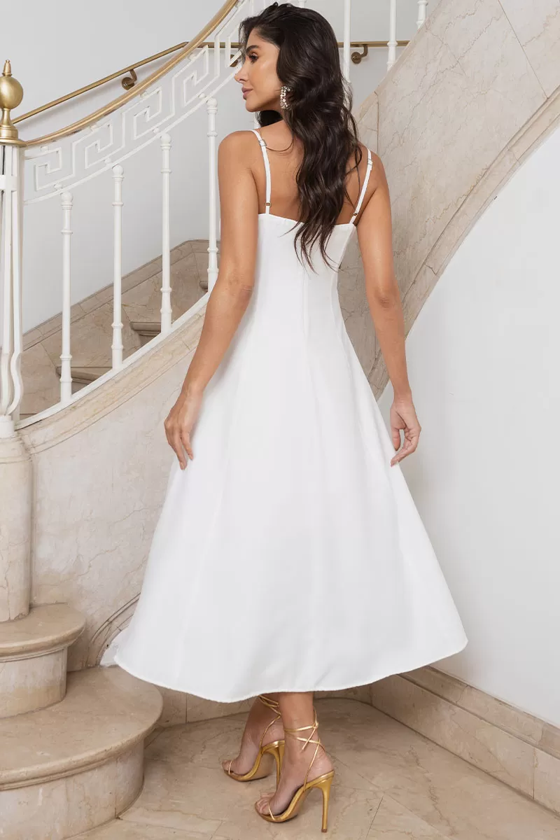 Miss Misses - Vestido Midi Amanda Detalhe Vazado C/ Bolsos Off White - 54429030