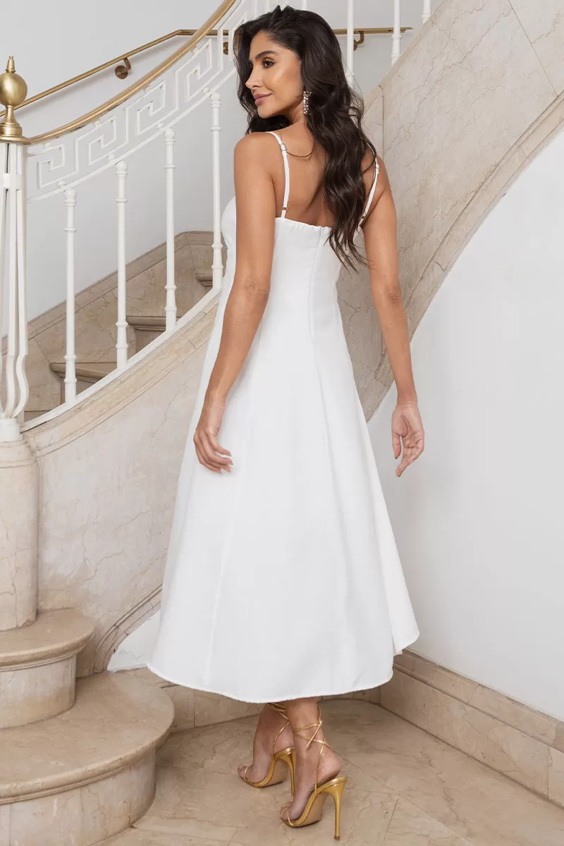 Miss Misses - Vestido Midi Amanda Detalhe Vazado C/ Bolsos Off White - 54429030