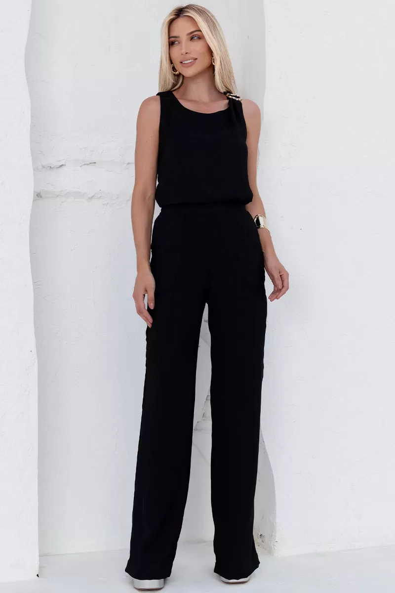 Miss Misses - Calça Valquiria Com Elástico Na Cintura e Bolso Preto - 54434001