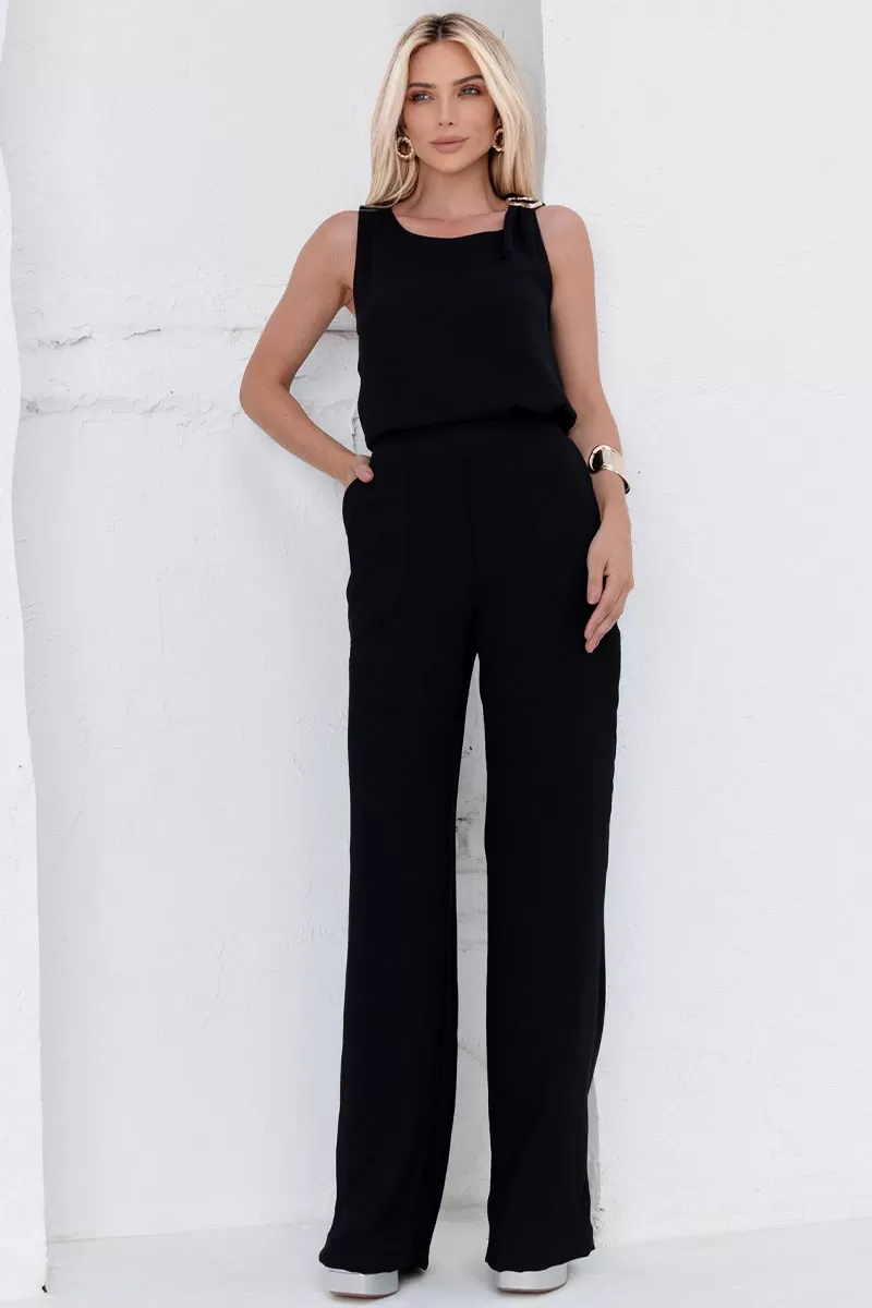 Miss Misses - Calça Valquiria Com Elástico Na Cintura e Bolso Preto - 54434001