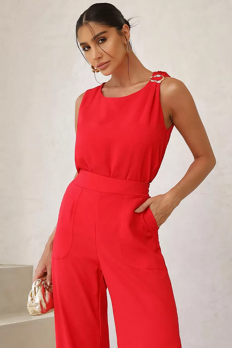 Miss Misses - Vanessa Shirt with Red Buckle Detail - 54435024