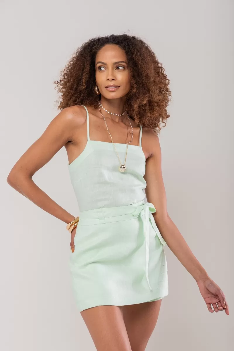 Hidrogênio - SHORTS SKIRT WITH BELT BOW IN WATER GREEN - 20223157
