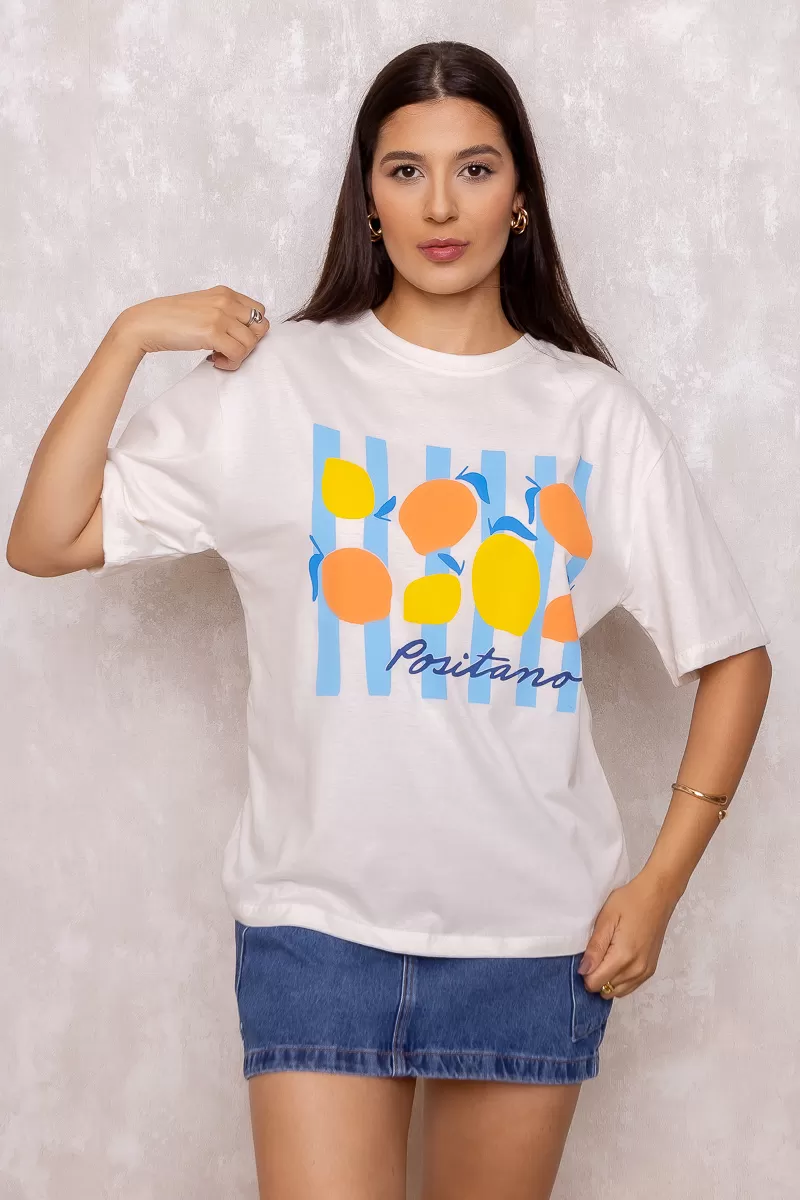 Dress Us - Positano Off White Printed T-Shirt - D0001