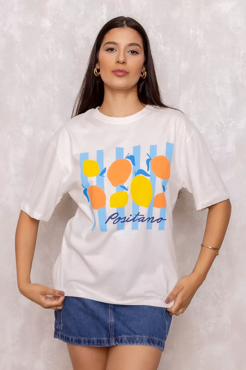 Dress Us - Positano Off White Printed T-Shirt - D0001