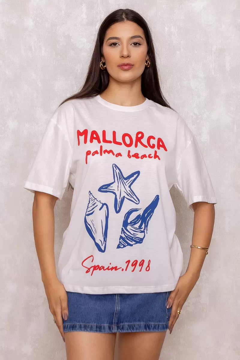 Dress Us - Mallorca Off White Printed T-Shirt - D0003
