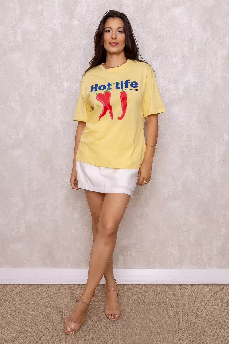Dress Us - T-Shirt Estampada Hot Chilli Amarela - D0004